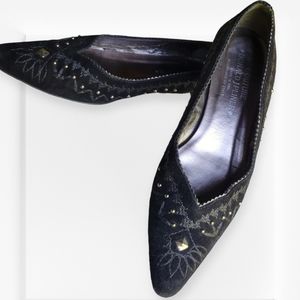 Couture Donald J Pliner Starr Black Suede / Leather Wedge Heel Italy, Size 7.5 M